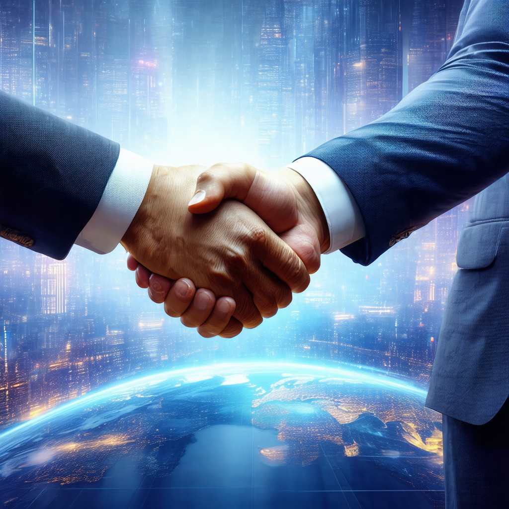 Two men shaking hands in a business setting