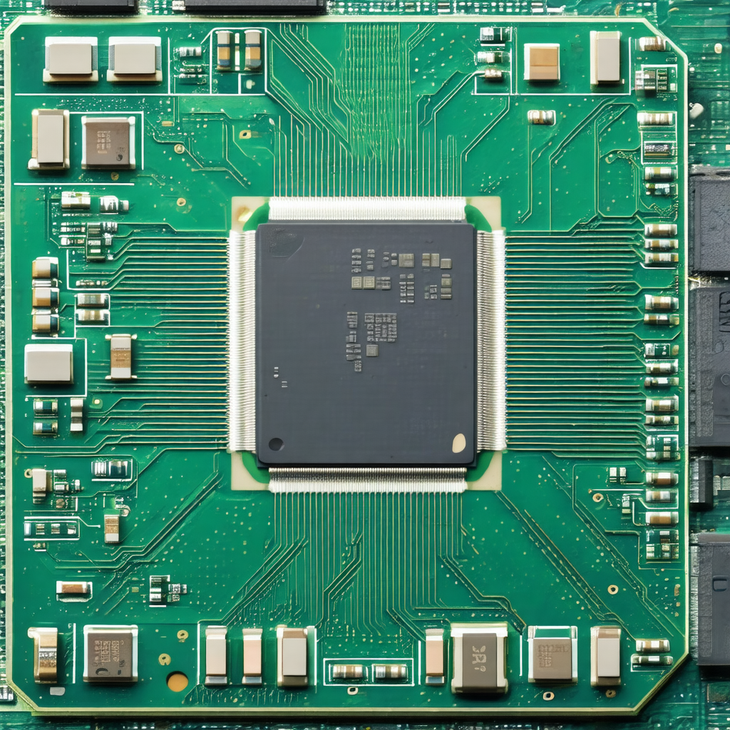 Close-up of a computer circuit board with a green background