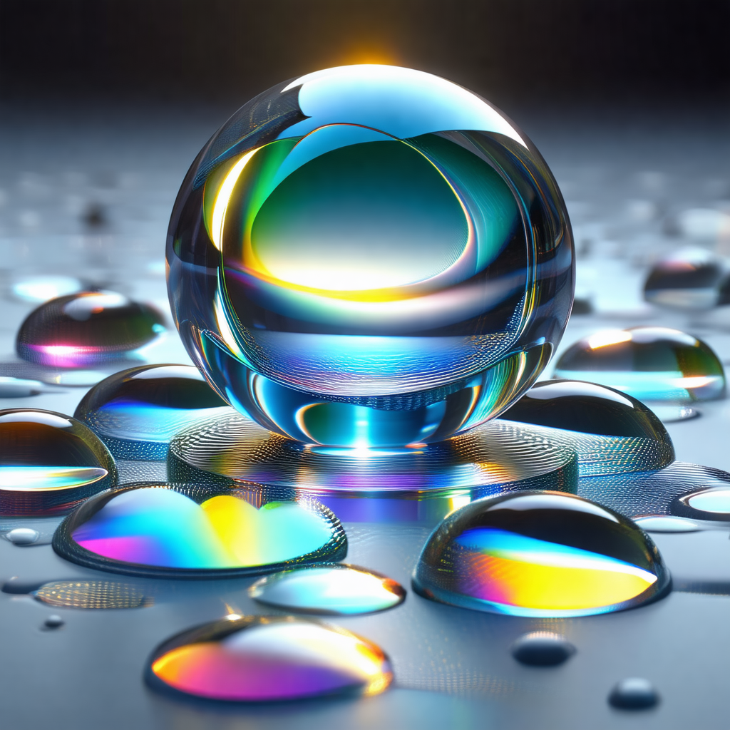 Large, blue glass ball sitting on a black surface