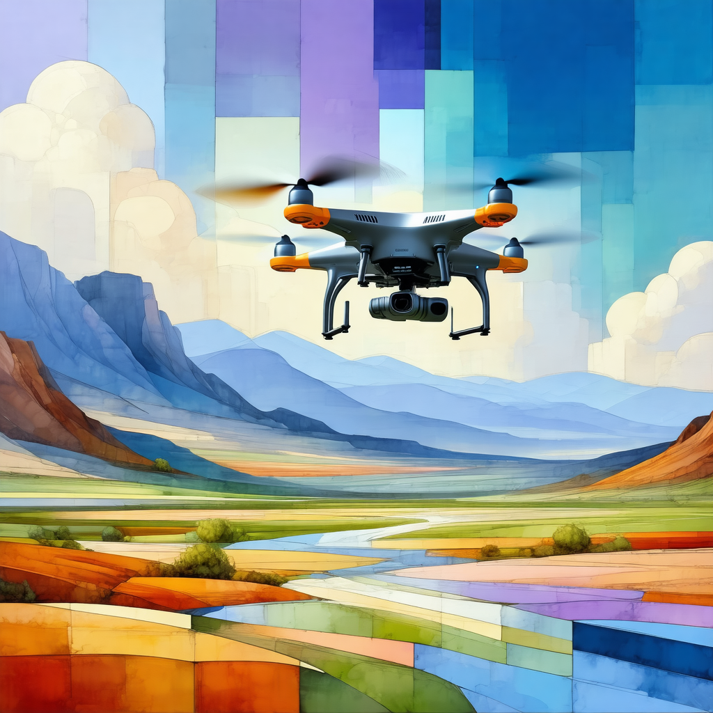 Large drone flying over a beautiful landscape