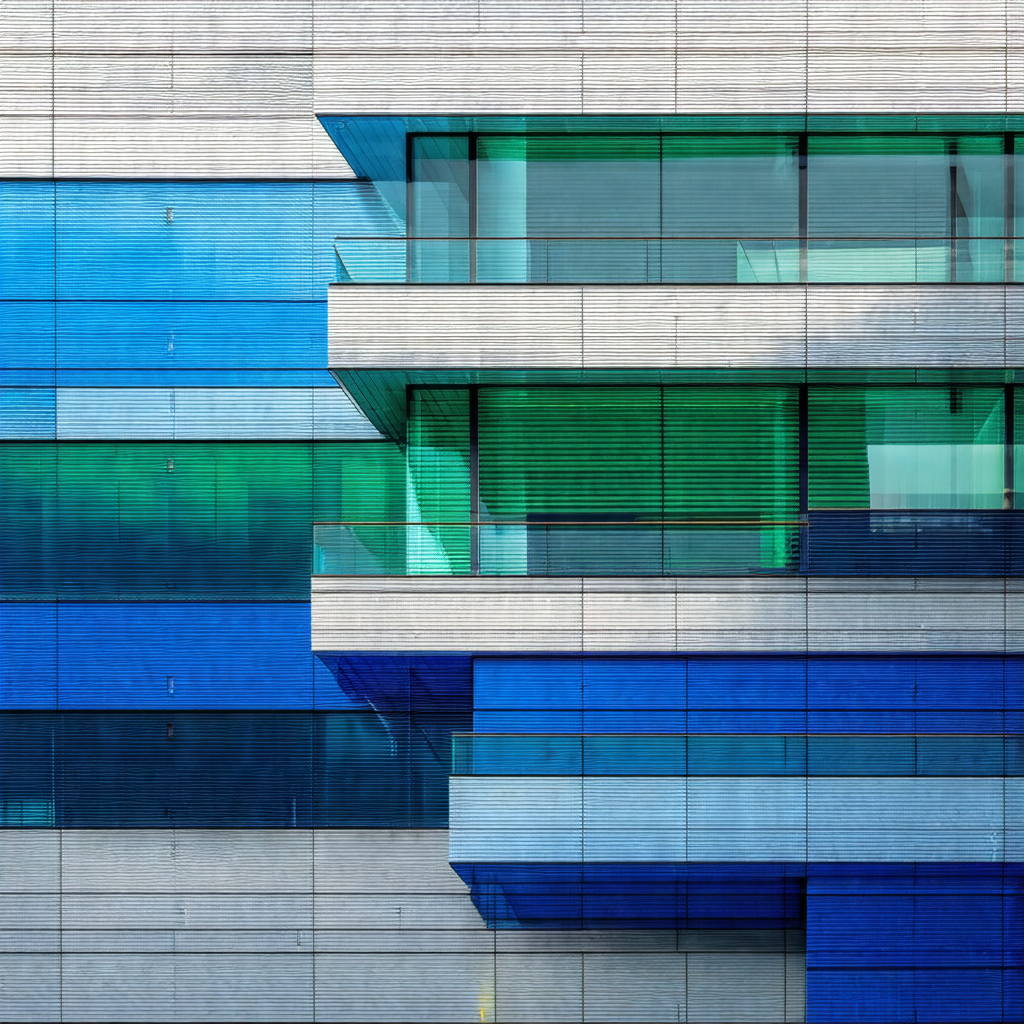 Large, modern building with a unique design