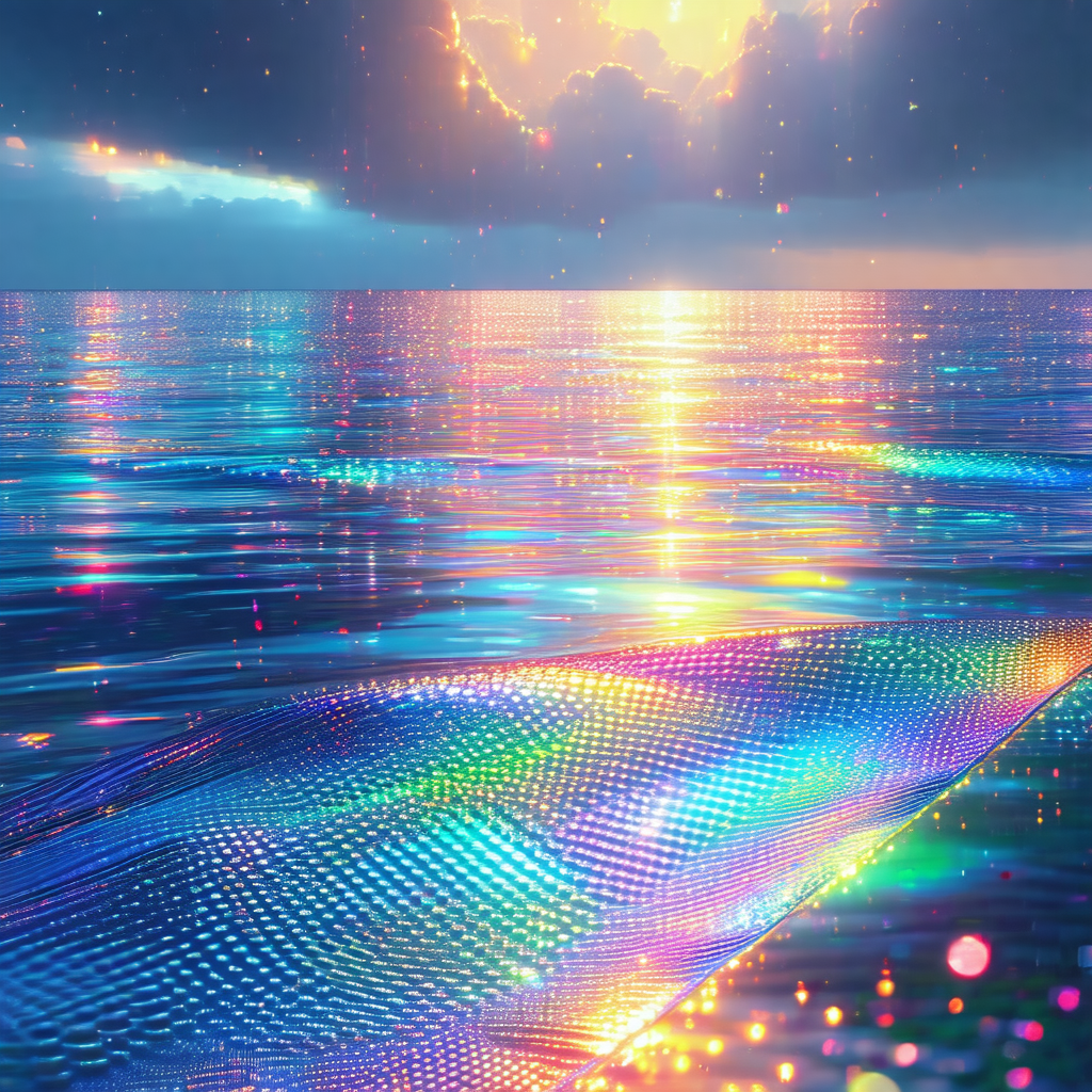 Beautiful ocean scene with a rainbow-colored surface