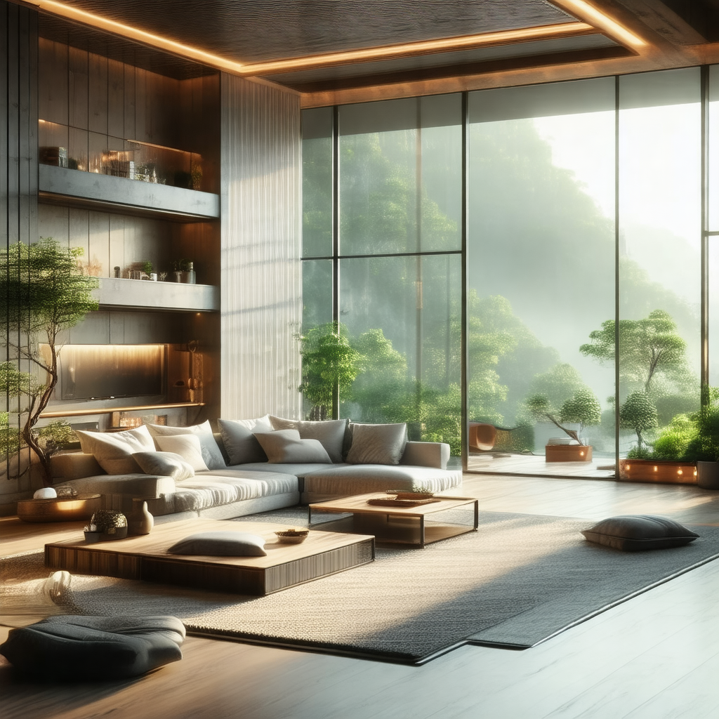 Spacious living room with a large window that allows natu...