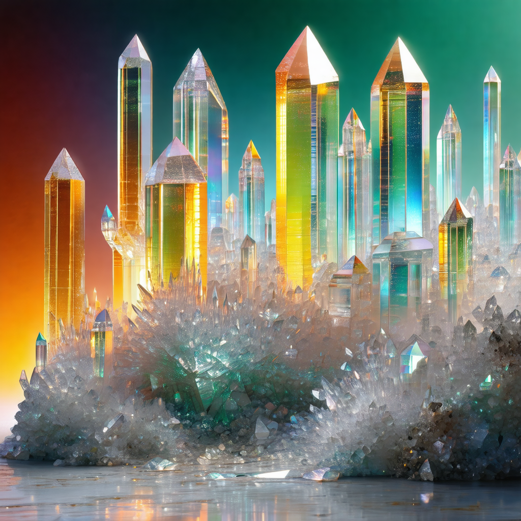 Large, colorful crystal structure that resembles a city
