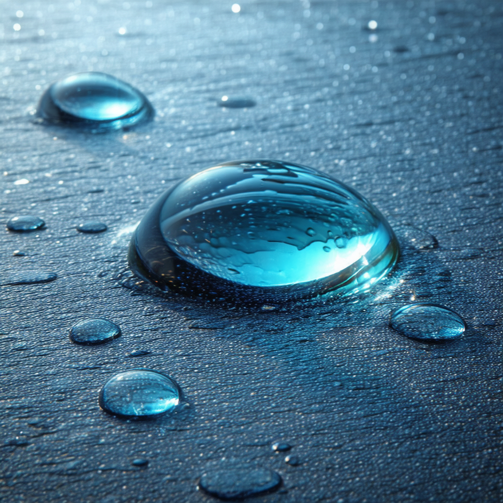 Blue surface with a few drops of water scattered across it