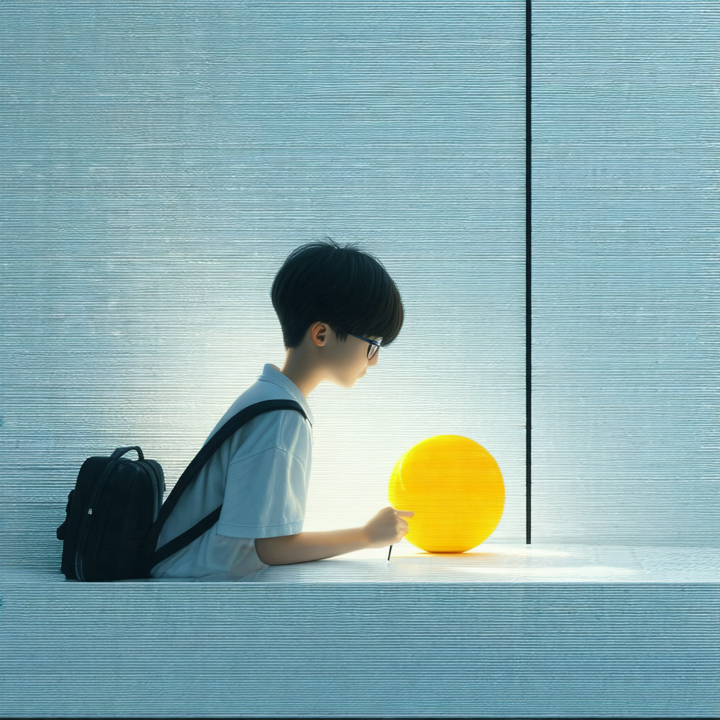 Young boy sitting on a ledge, holding a yellow ball in hi...