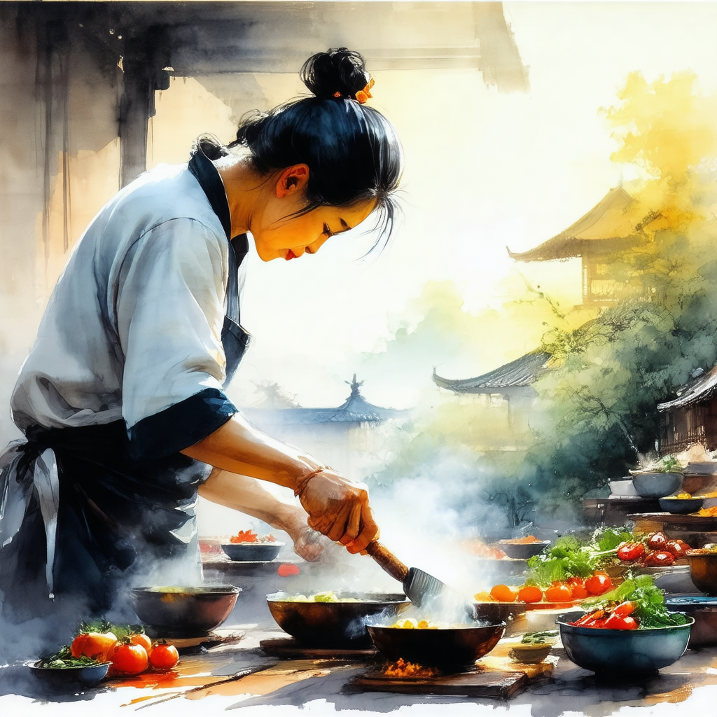 Woman standing in a kitchen, preparing food