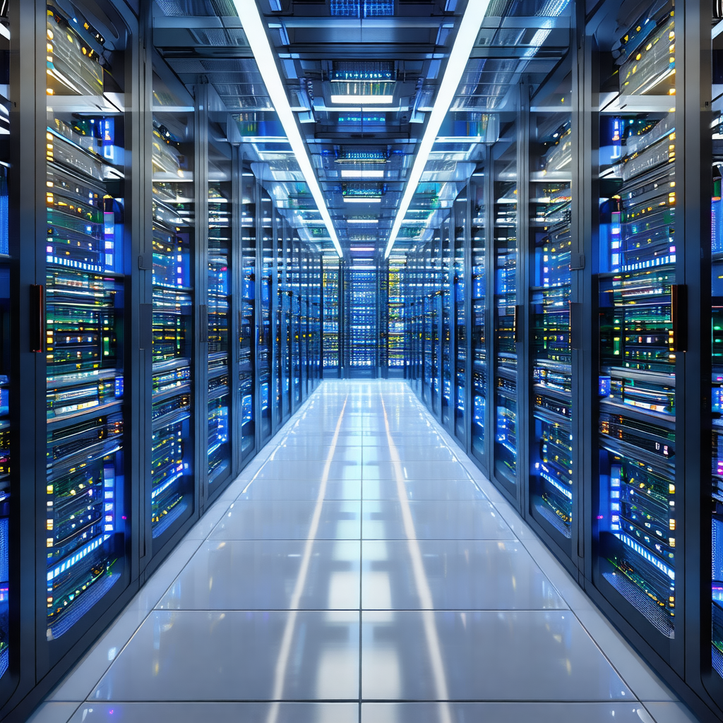 Large room filled with rows of computer servers