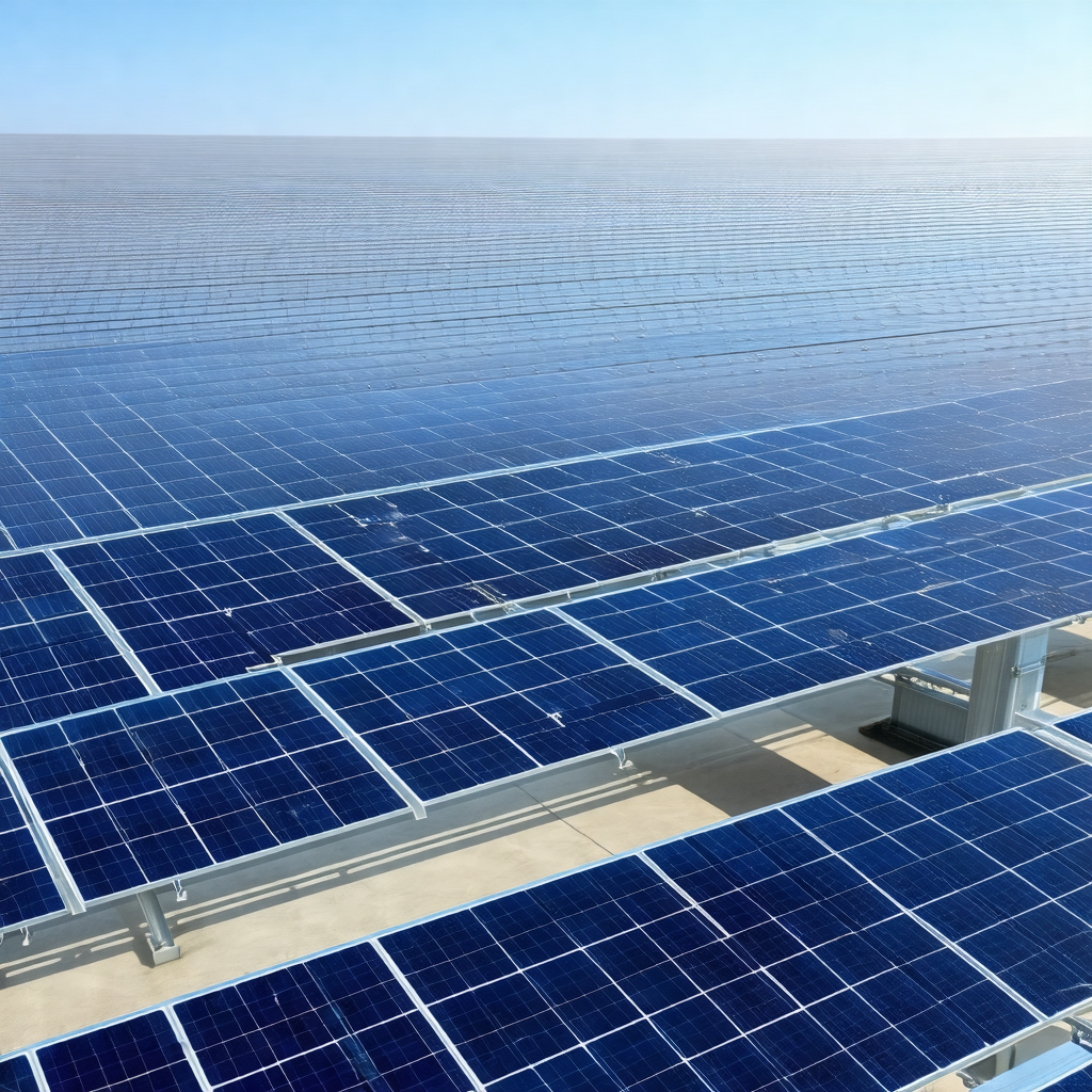 Large solar panel array, with numerous solar panels arran...