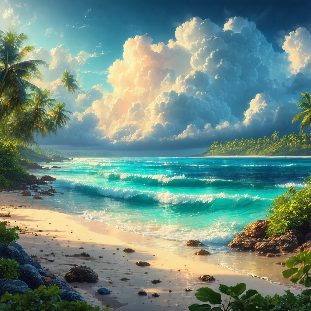 Beautiful beach scene with a large body of water in the b...