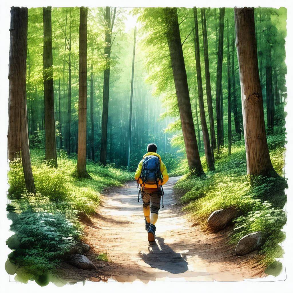 Man walking down a dirt path in a forest