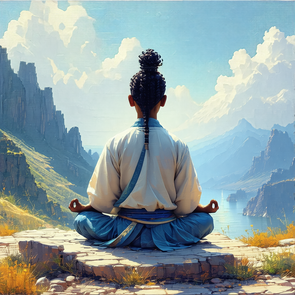 Woman sitting on a rock, overlooking a beautiful mountain...