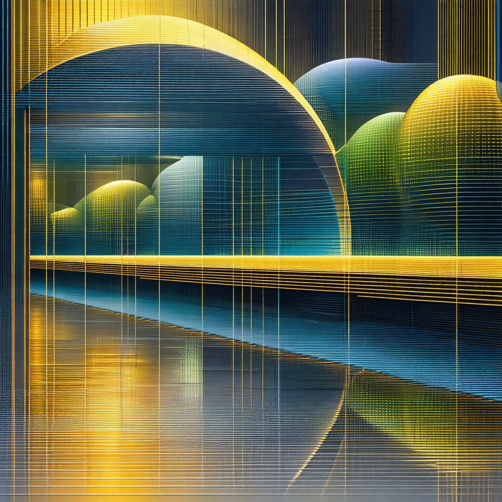 Painting of a tunnel with a blue and yellow color scheme