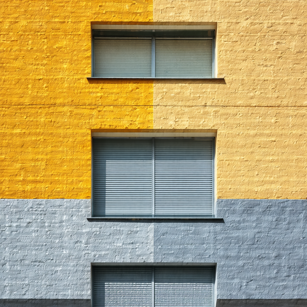 Large yellow and blue building with a prominent yellow an...