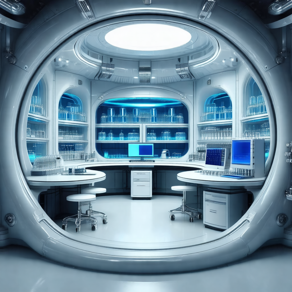 Futuristic laboratory with a large circular window