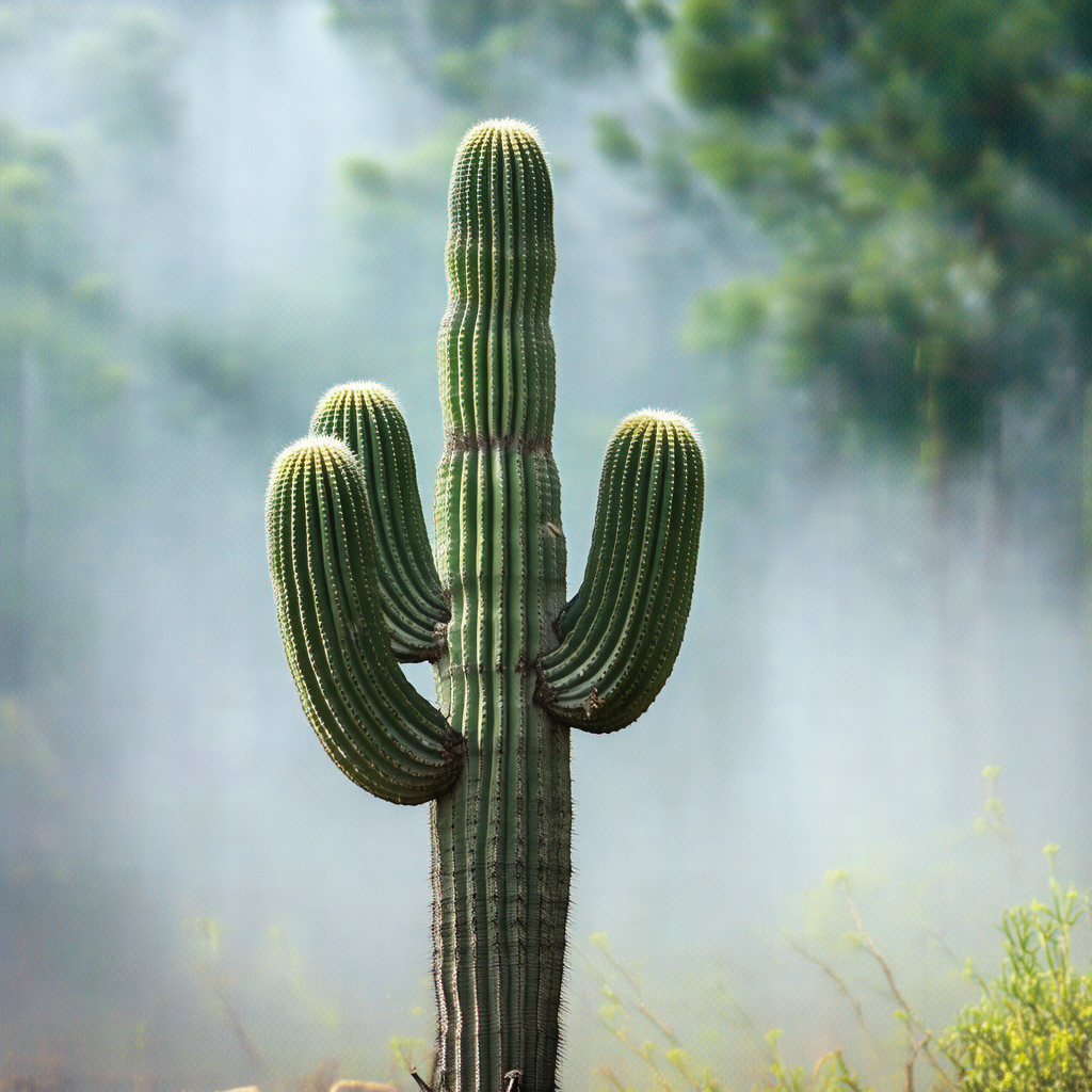 Cactus plant with a large, thick stem and a small, round ...