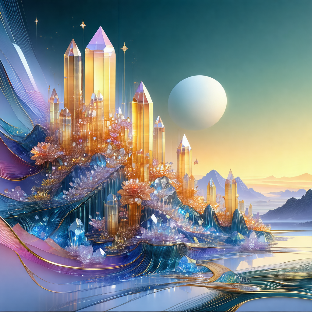 Colorful and imaginative painting of a cityscape with a f...