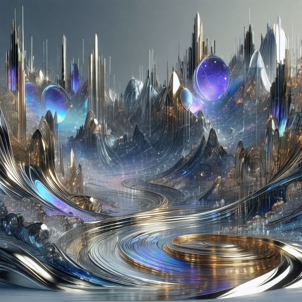Futuristic cityscape with a mix of buildings and mountains