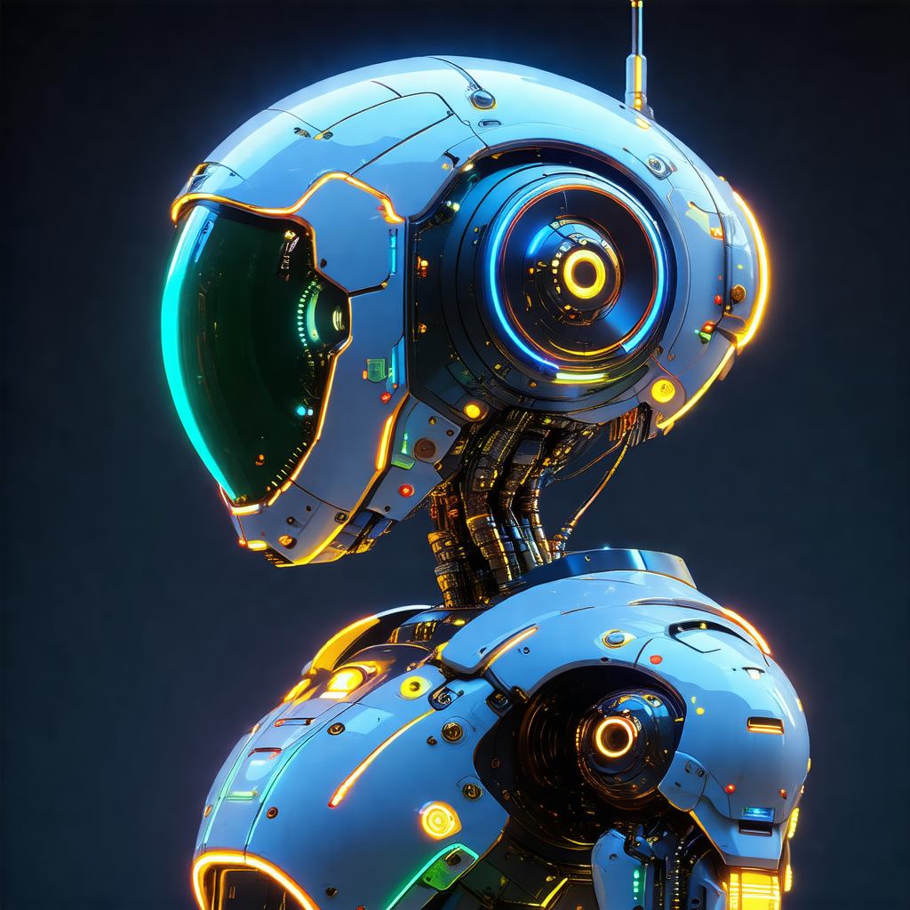 Futuristic robot with a blue and white color scheme