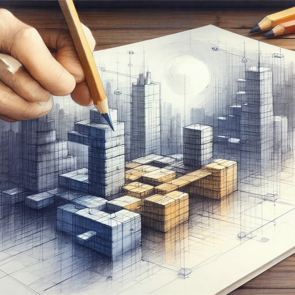 Person drawing a cityscape on a piece of paper