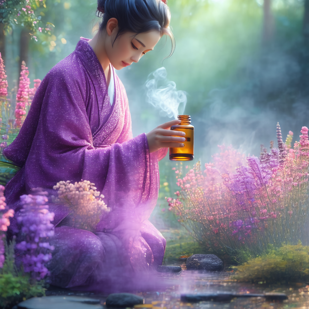 Woman sitting on a rock in a garden, surrounded by a vari...