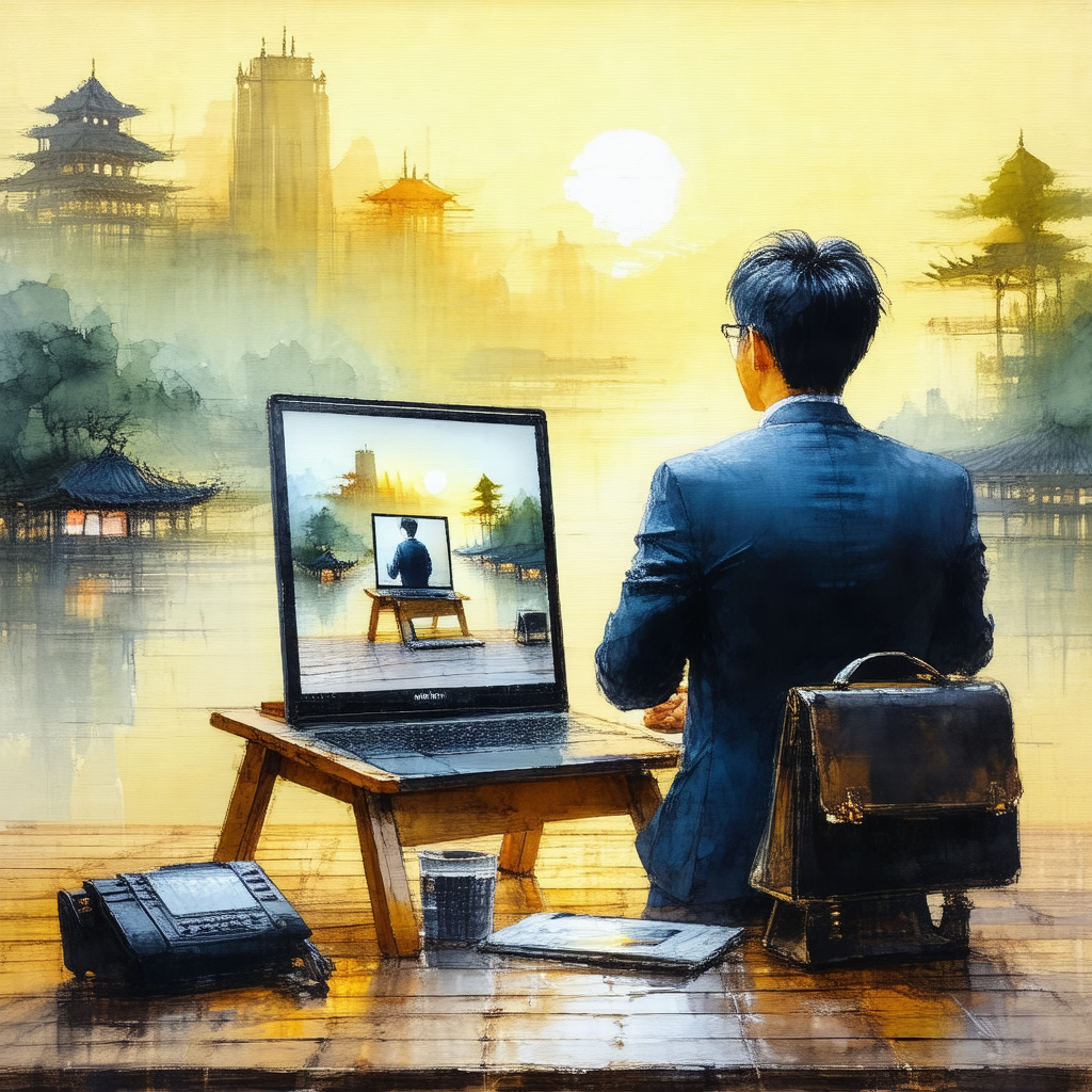 Man sitting at a desk, working on a laptop computer