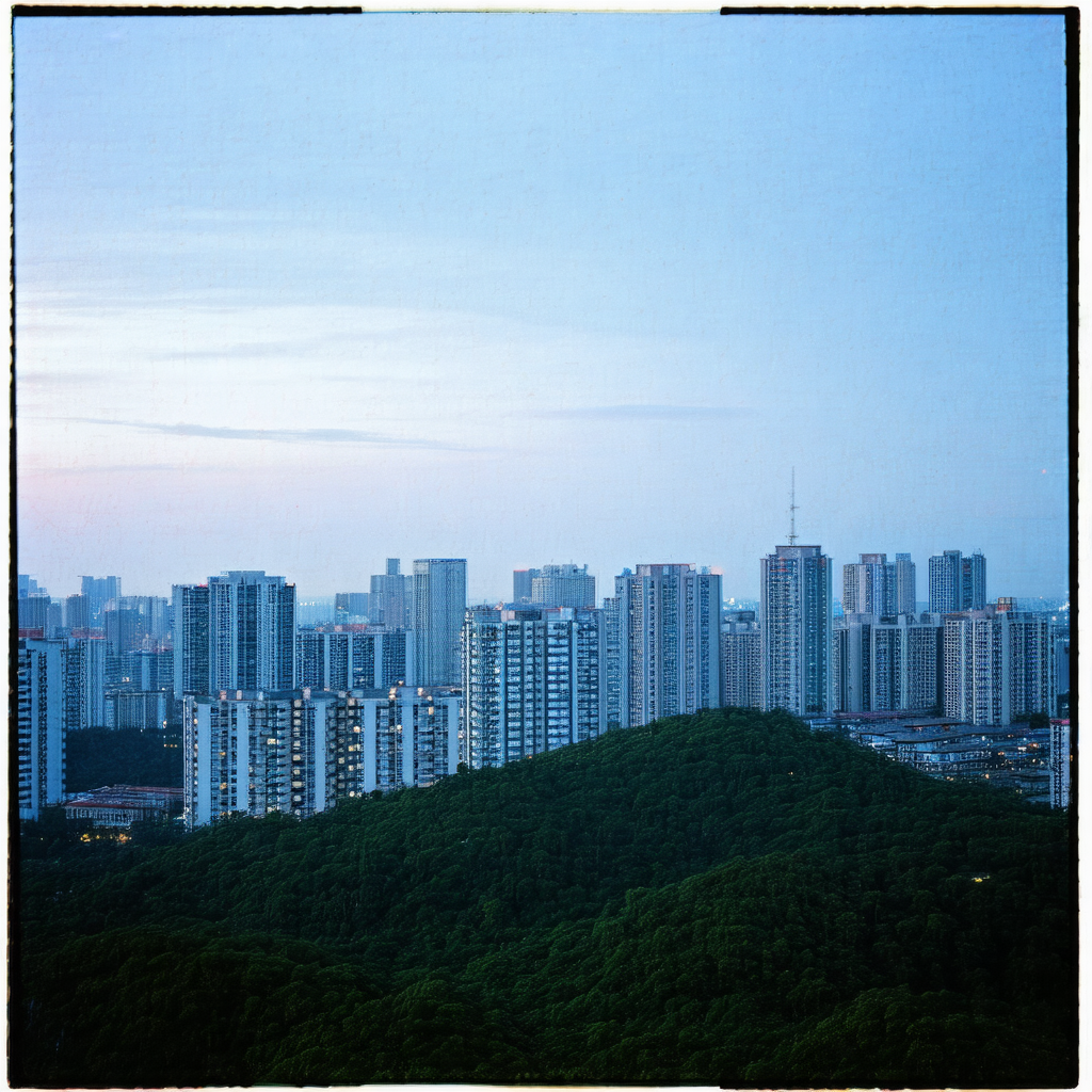 Beautiful cityscape with a large hill in the middle of th...