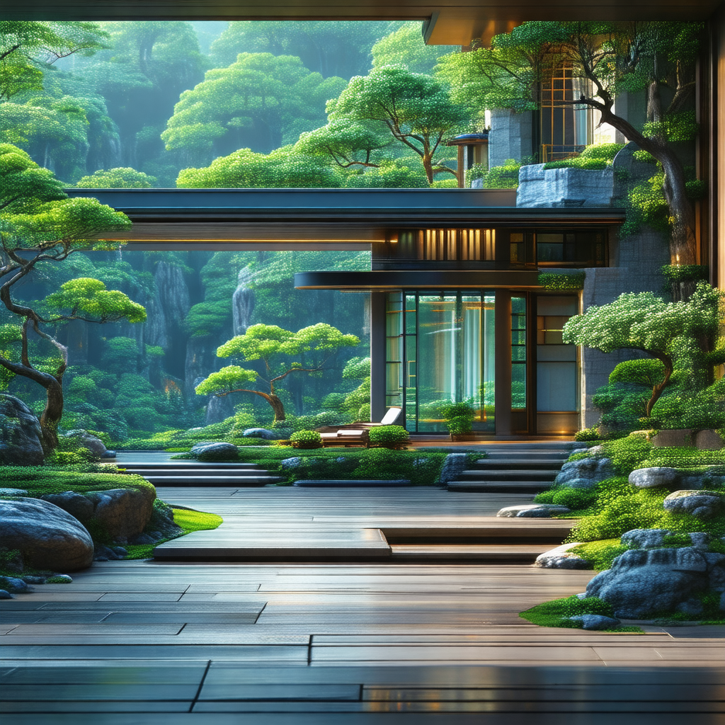 3d rendering of a house surrounded by a forest