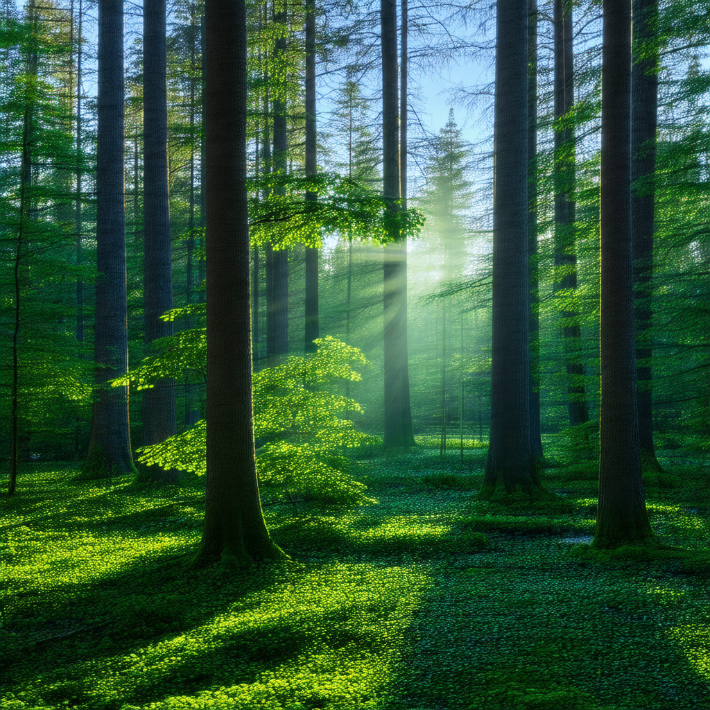 Lush green forest filled with tall trees