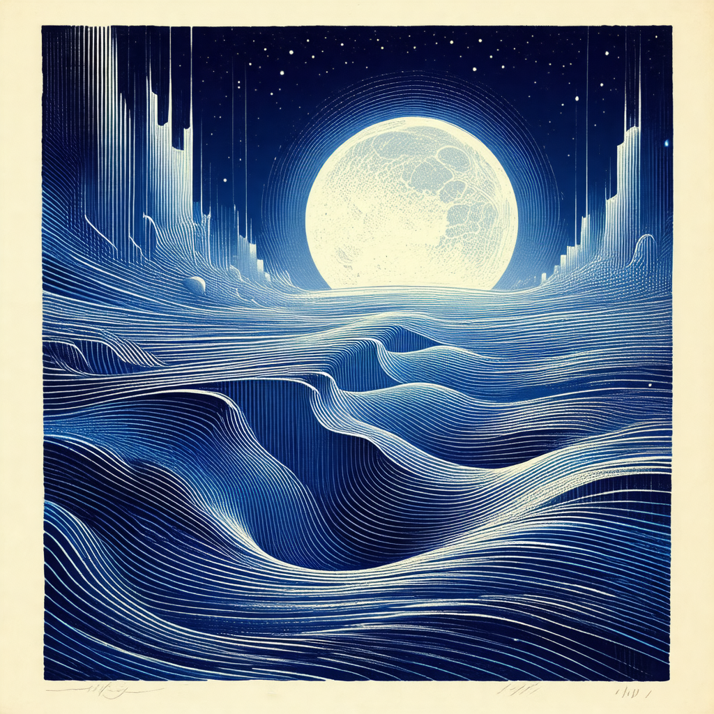 Large, full moon rising over a body of water, possibly th...