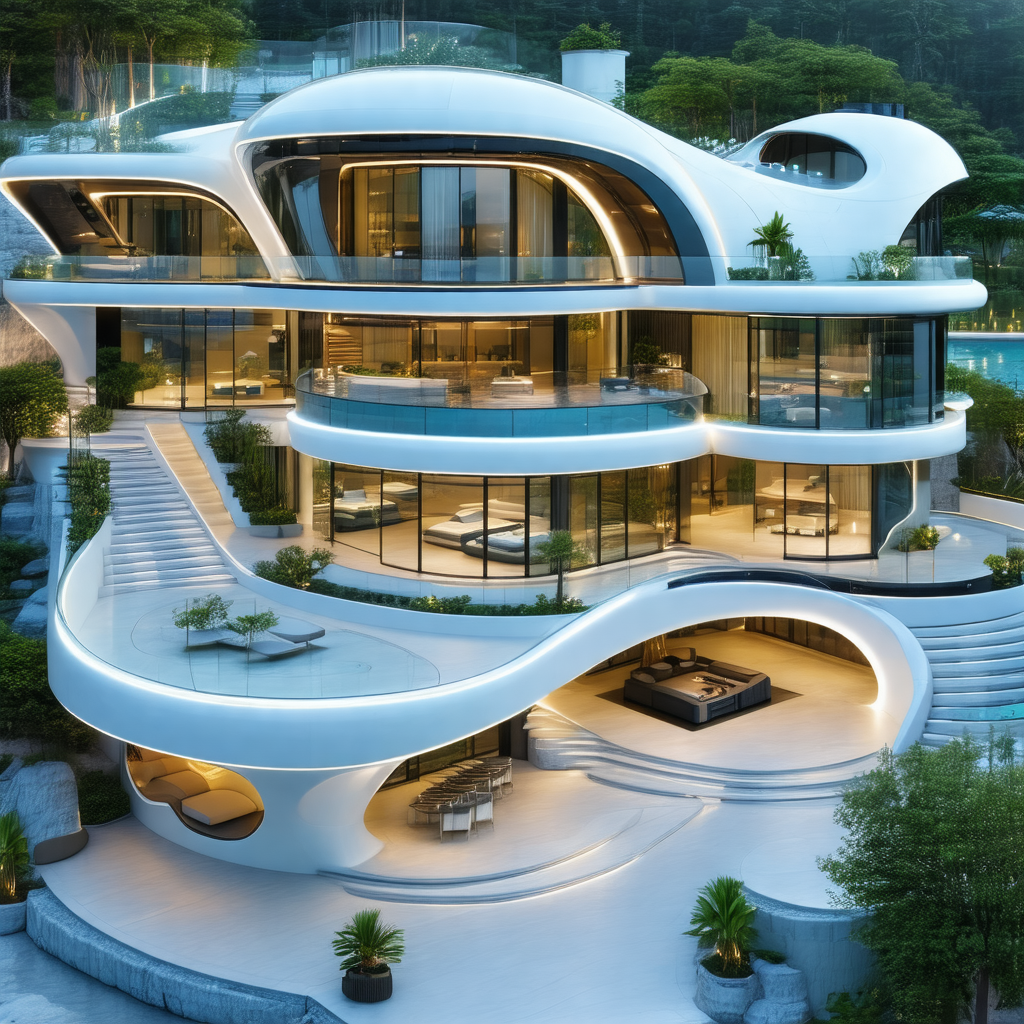 Large, modern-looking house with a curved design