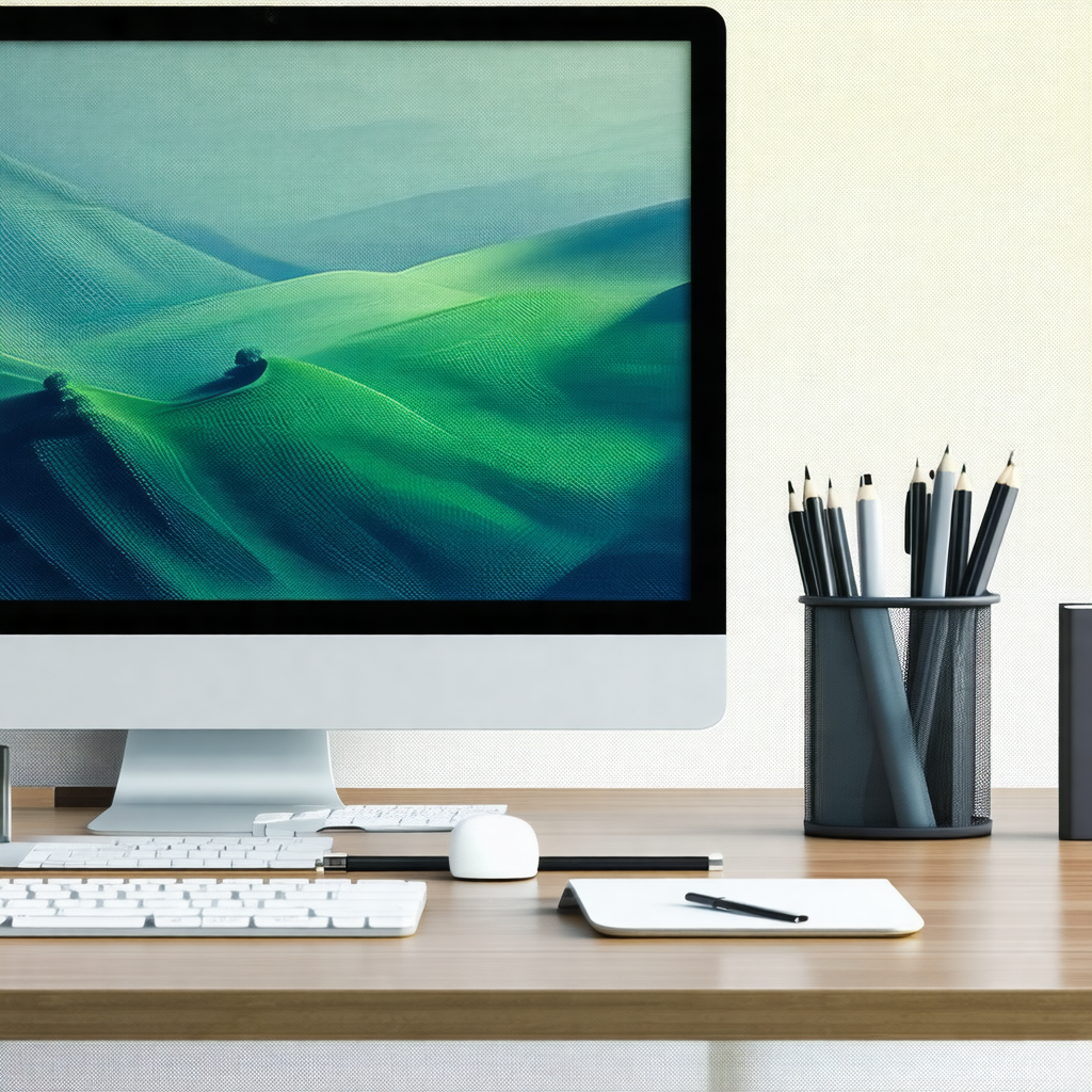 Computer desk with a large monitor sitting on top of it