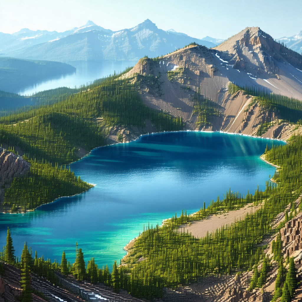Beautiful mountain lake surrounded by lush green trees