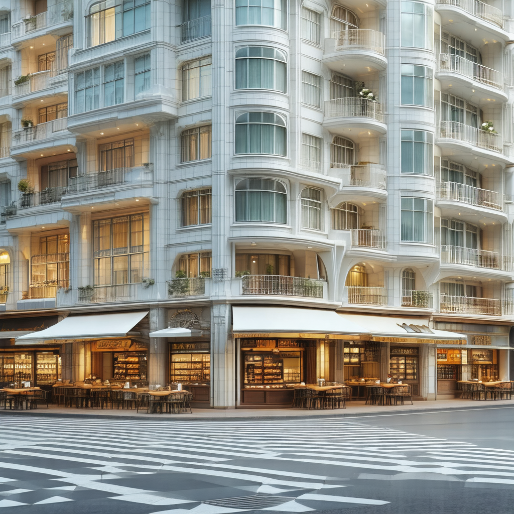 Large white building with a crosswalk in front of it