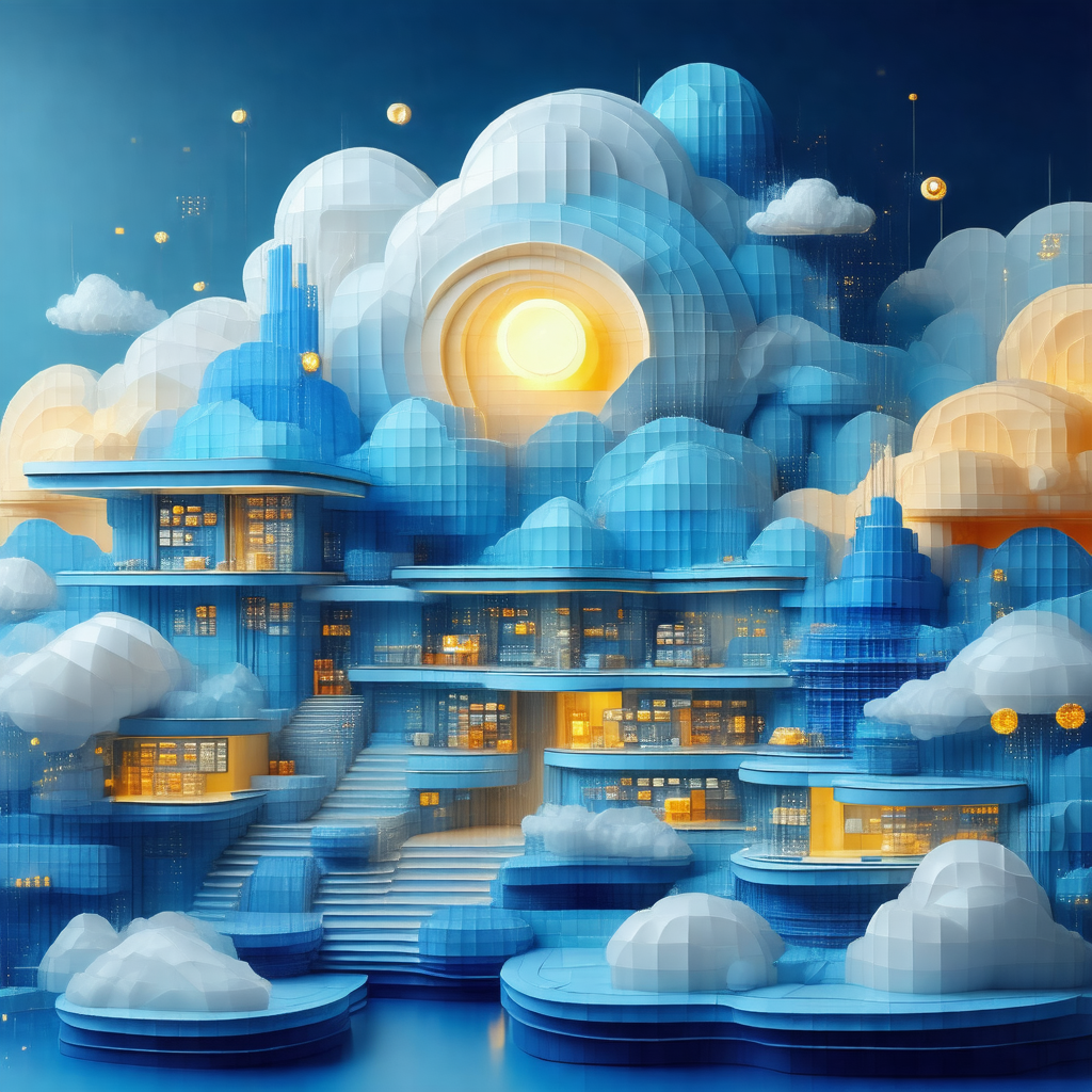 3d digital artwork of a city with a large building in the...