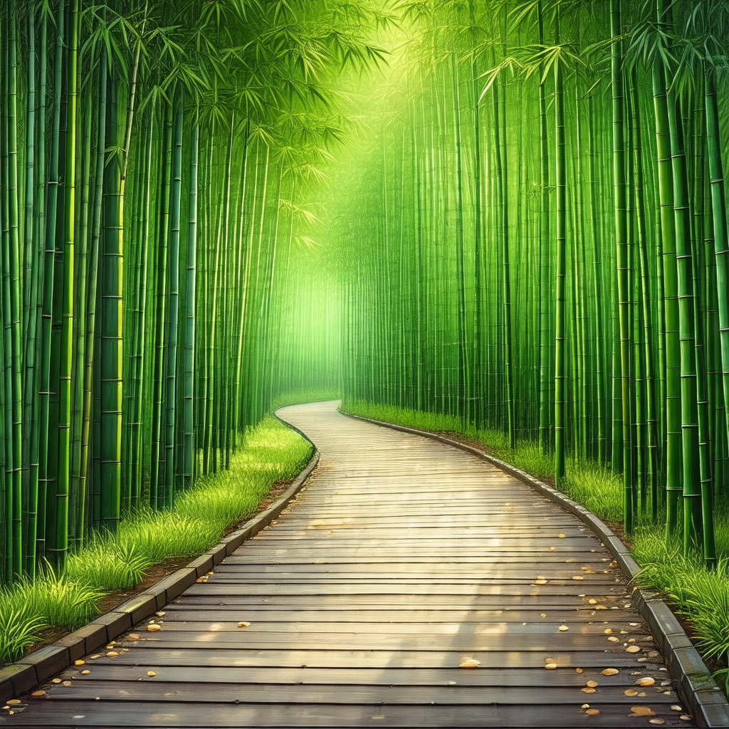 Pathway surrounded by a lush green forest filled with tal...