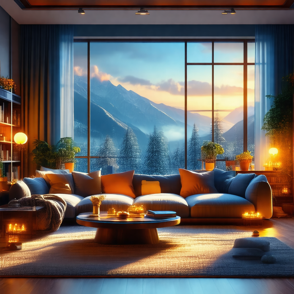 Cozy living room with a large couch situated in the cente...