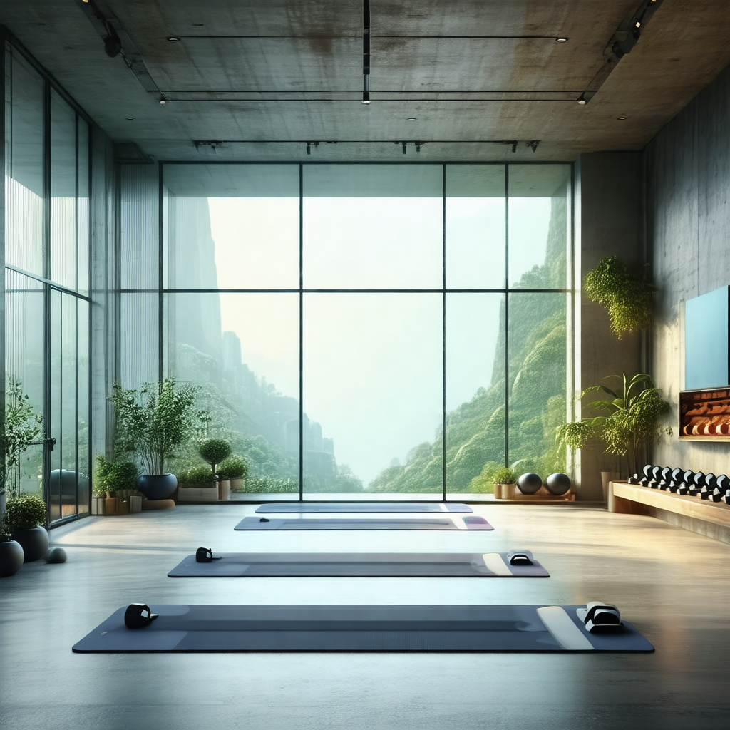 Large, modern gym with a variety of exercise equipment