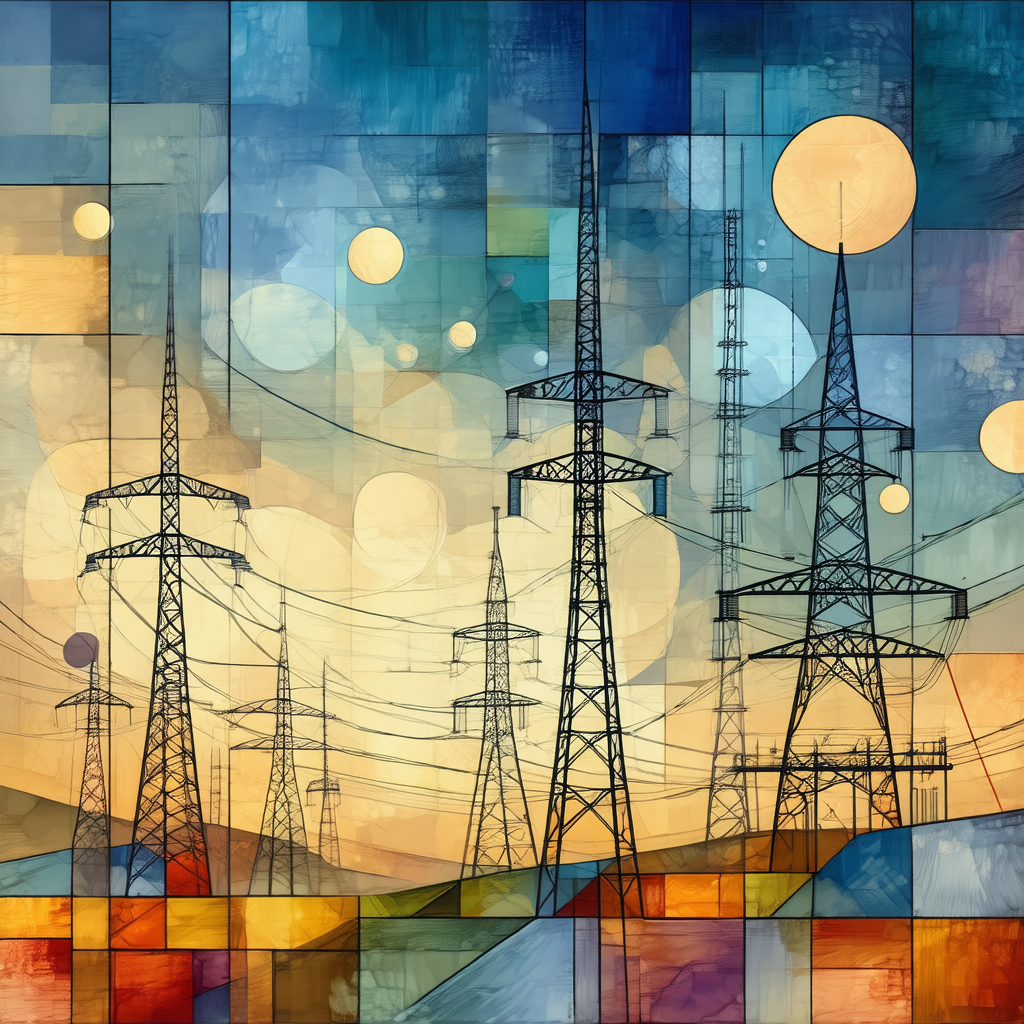 Colorful painting of a cityscape featuring a skyline of t...
