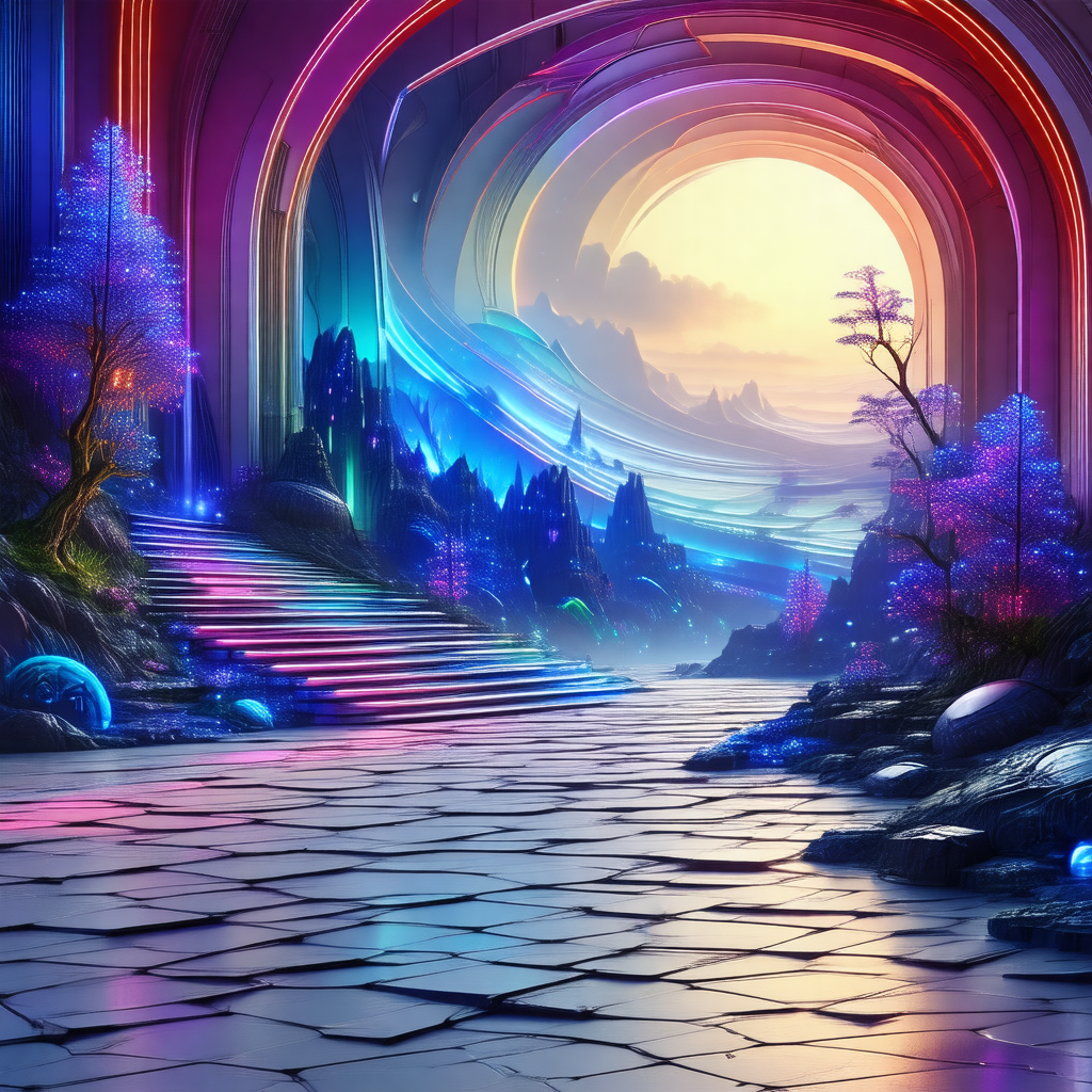 Digital painting of a colorful, surreal landscape