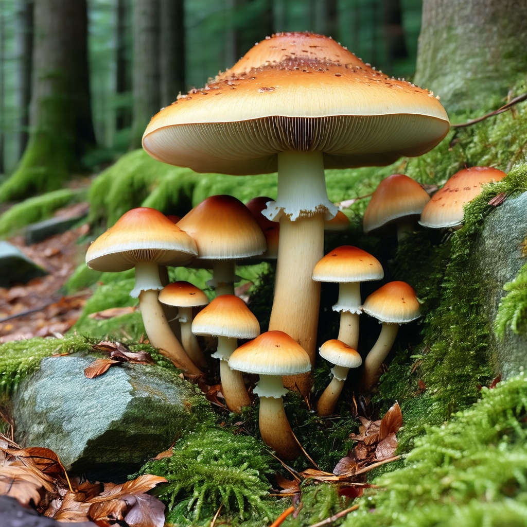 Forest with a large mushroom growing on a tree