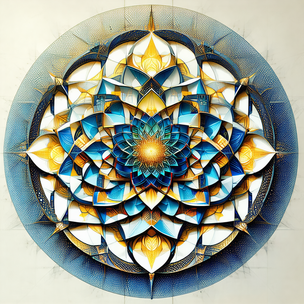 Large, intricate, and colorful design that resembles a fl...