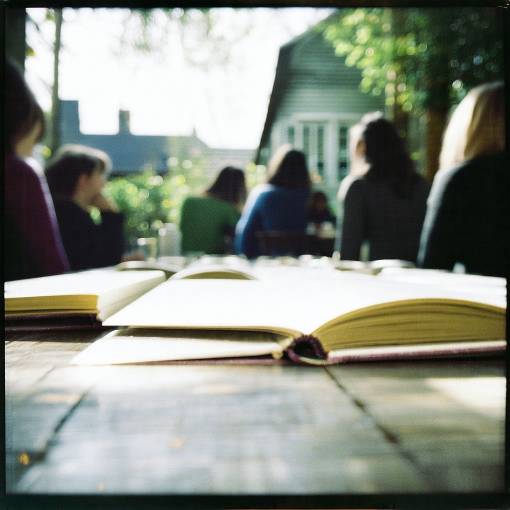 Group of people sitting around a dining table, engaged in...