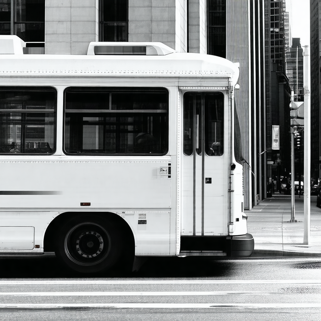White city bus driving down a street