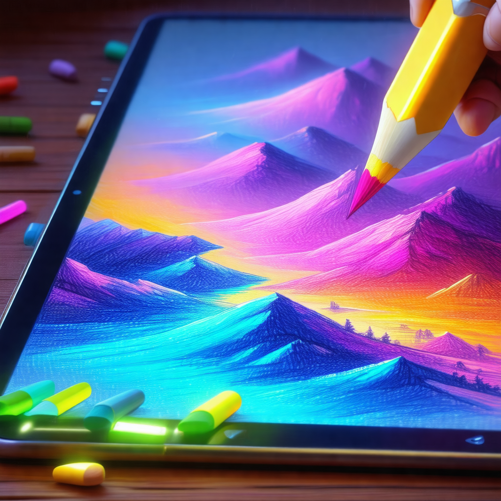 Person holding a pencil and drawing on a tablet computer ...