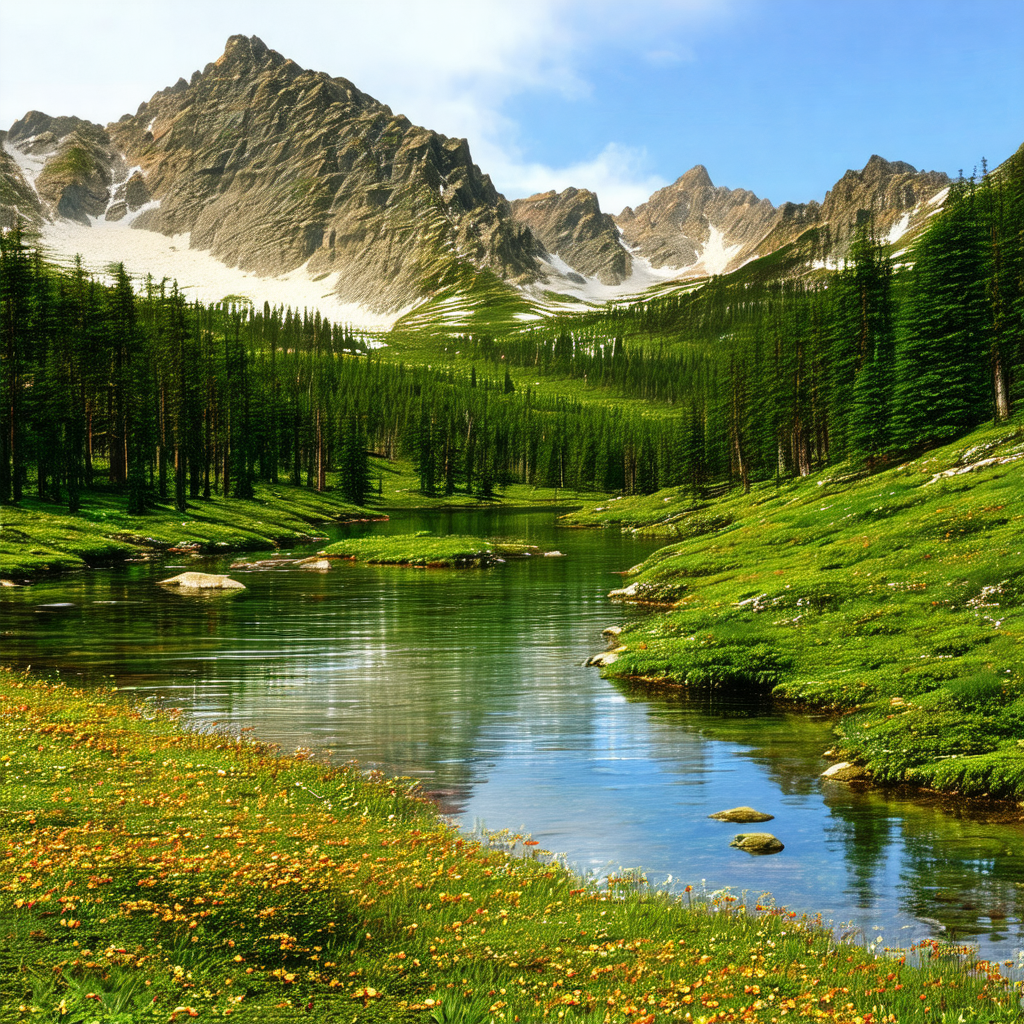 Serene mountain lake surrounded by a lush green forest