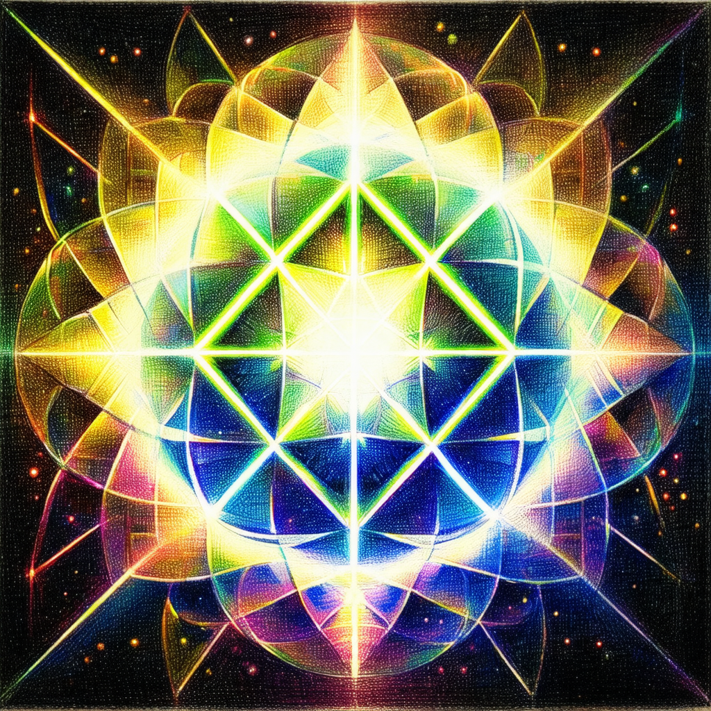Vibrant and colorful geometric pattern, likely a mandala,...