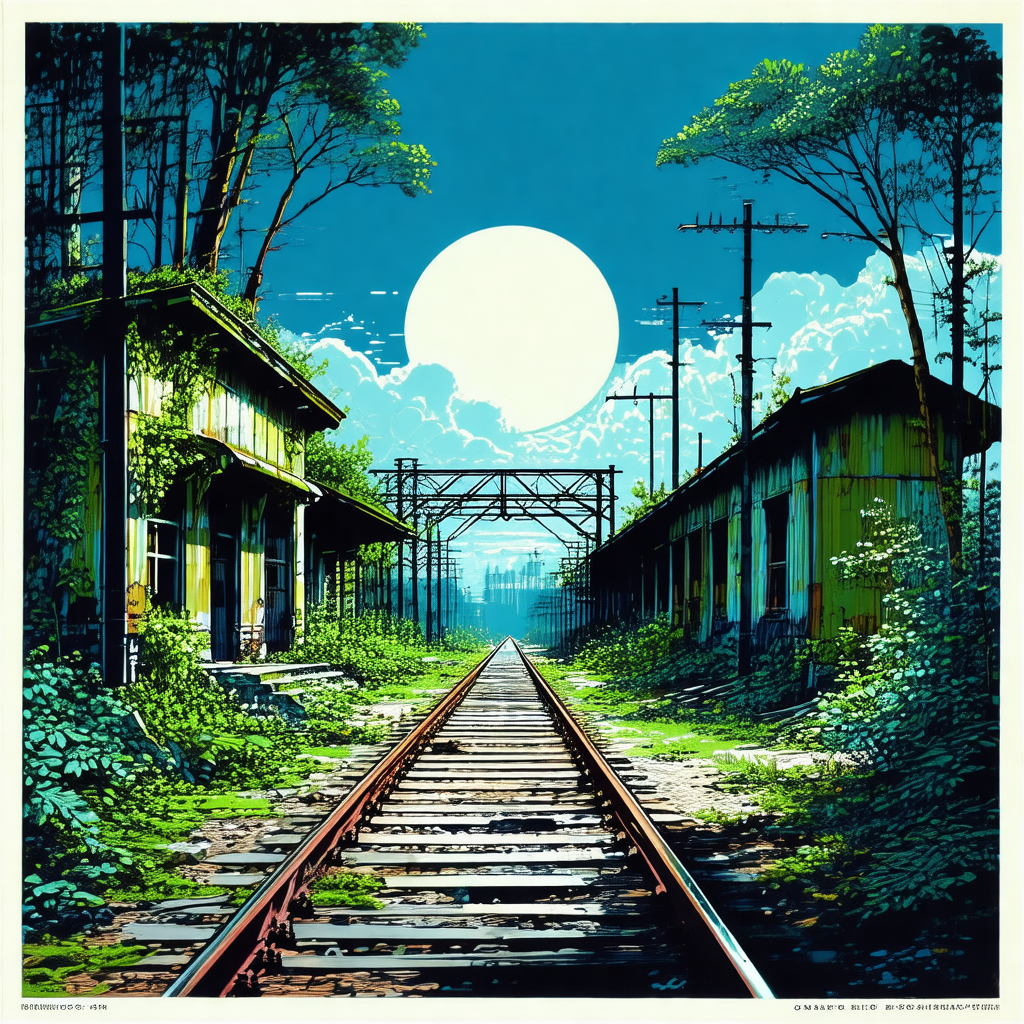 Painting of a train traveling through a forest