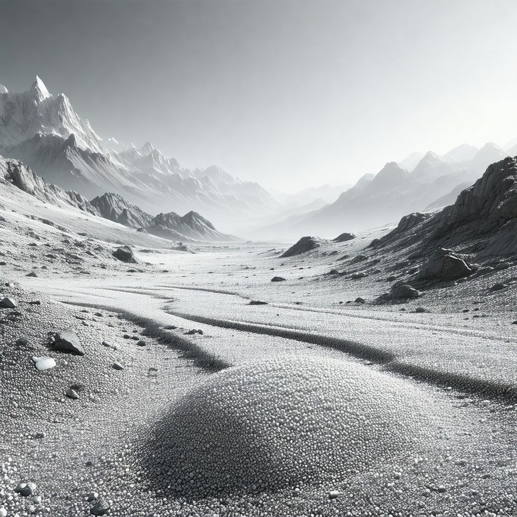 Black and white photo of a mountainous landscape