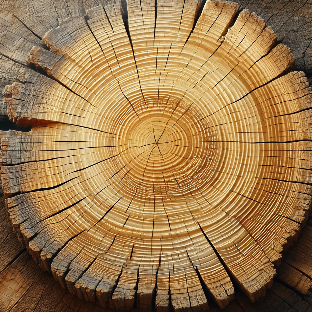 Large, thick tree trunk with a distinctive spiral pattern